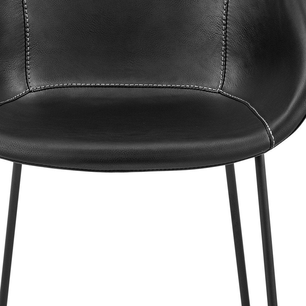 Set of Two 26" Black Faux Leather and Steel Low Back Counter Height Bar Chairs