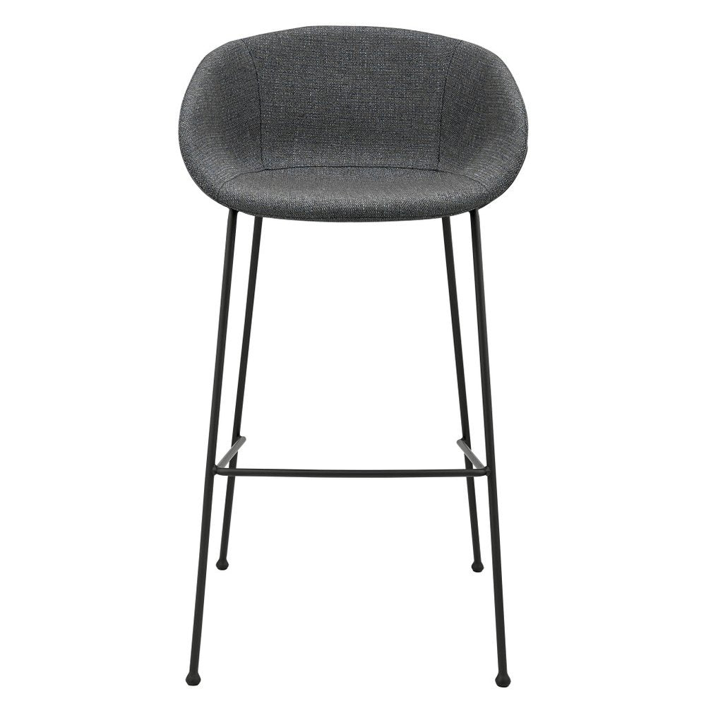 Set of Two 30" Gray and Black Fabric and Steel Low Back Bar Height Bar Chairs