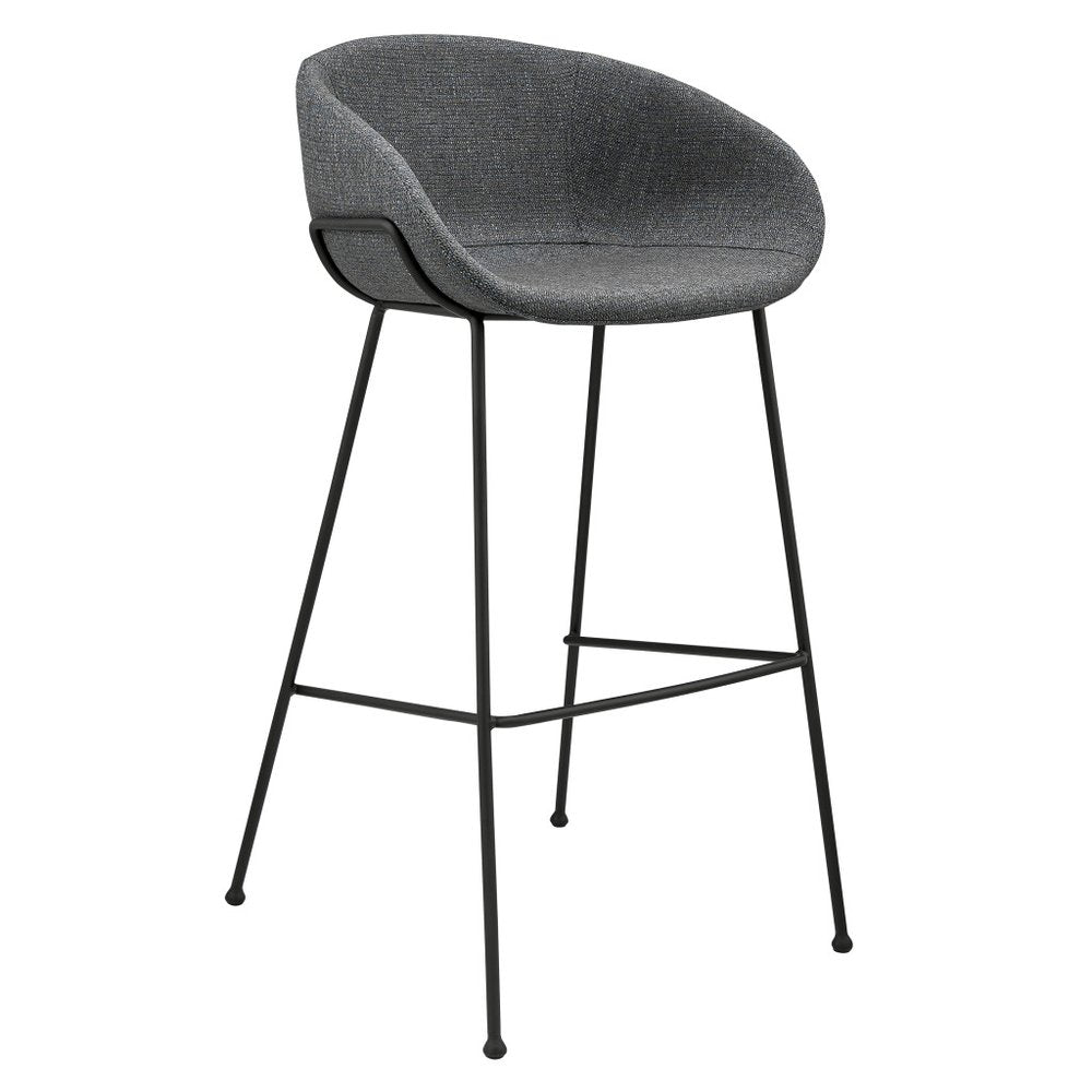 Set of Two 30" Gray and Black Fabric and Steel Low Back Bar Height Bar Chairs