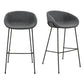 Set of Two 30" Gray and Black Fabric and Steel Low Back Bar Height Bar Chairs