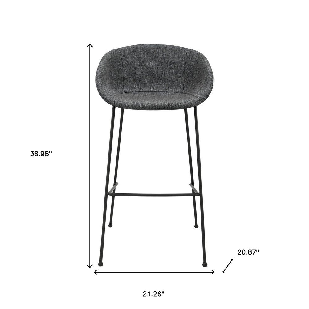 Set of Two 30" Gray and Black Fabric and Steel Low Back Bar Height Bar Chairs