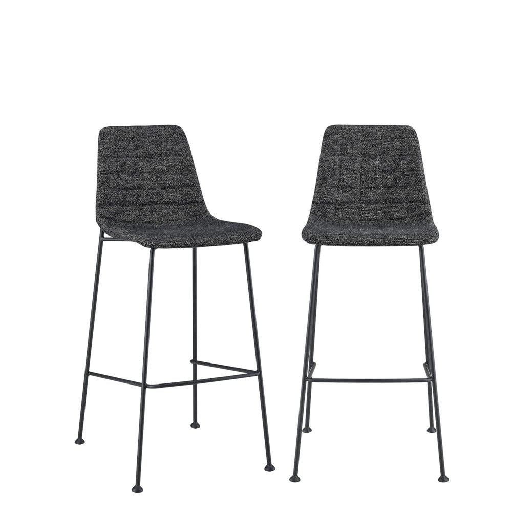 Set of Two 30" Black Fabric and Steel Low Back Bar Height Bar Chairs