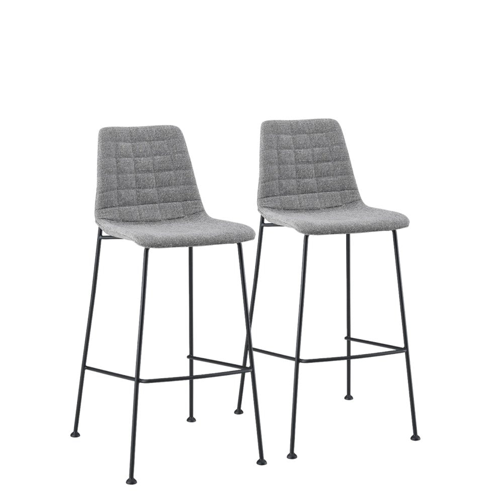 Set of Two 30" Light Gray and Black Fabric and Steel Low Back Bar Height Bar Chairs