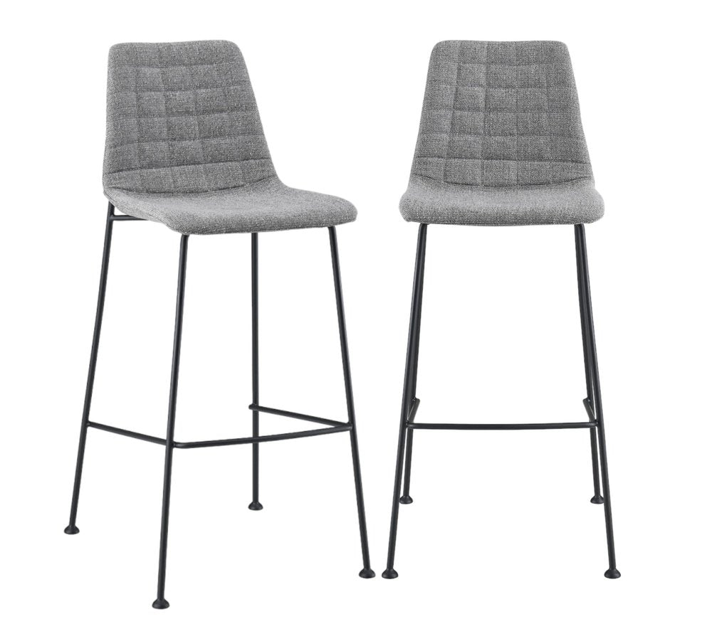 Set of Two 30" Light Gray and Black Fabric and Steel Low Back Bar Height Bar Chairs