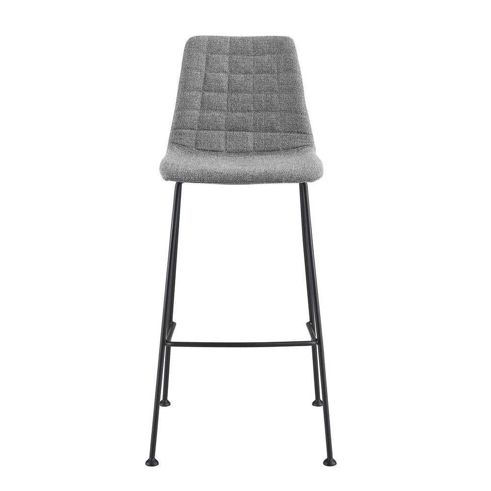 Set of Two 30" Light Gray and Black Fabric and Steel Low Back Bar Height Bar Chairs