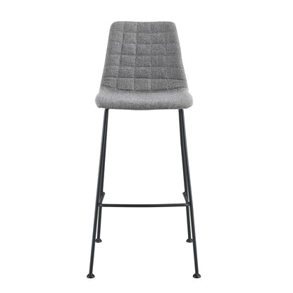 Set of Two 30" Light Gray and Black Fabric and Steel Low Back Bar Height Bar Chairs