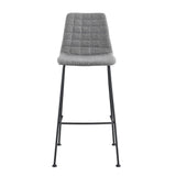 Set of Two 30" Light Gray and Black Fabric and Steel Low Back Bar Height Bar Chairs