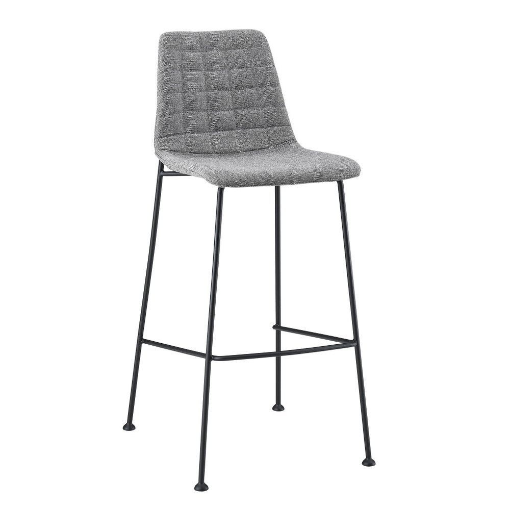 Set of Two 30" Light Gray and Black Fabric and Steel Low Back Bar Height Bar Chairs