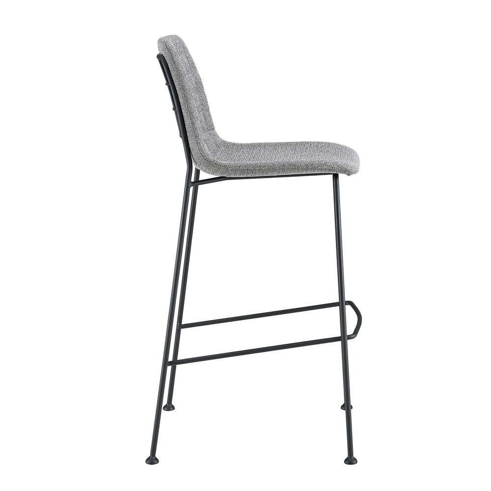 Set of Two 30" Light Gray and Black Fabric and Steel Low Back Bar Height Bar Chairs