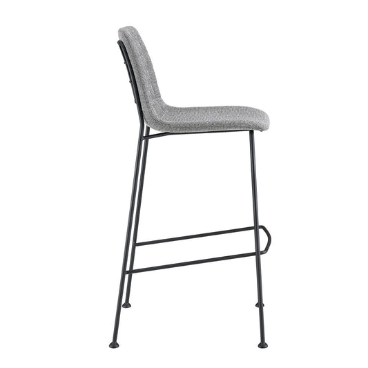 Set of Two 30" Light Gray and Black Fabric and Steel Low Back Bar Height Bar Chairs
