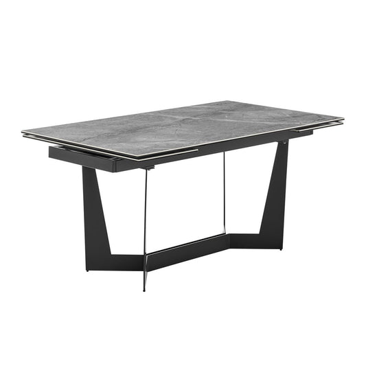 94" Gray And Black Ceramic And Steel Trestle Base Dining Table