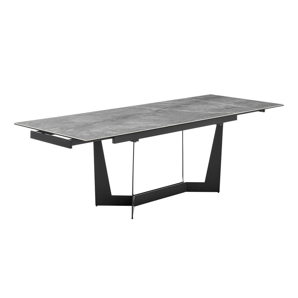 94" Gray And Black Ceramic And Steel Trestle Base Dining Table