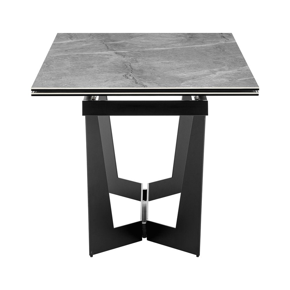94" Gray And Black Ceramic And Steel Trestle Base Dining Table