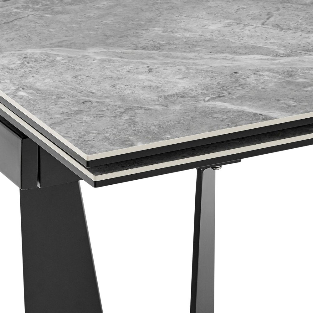 94" Gray And Black Ceramic And Steel Trestle Base Dining Table
