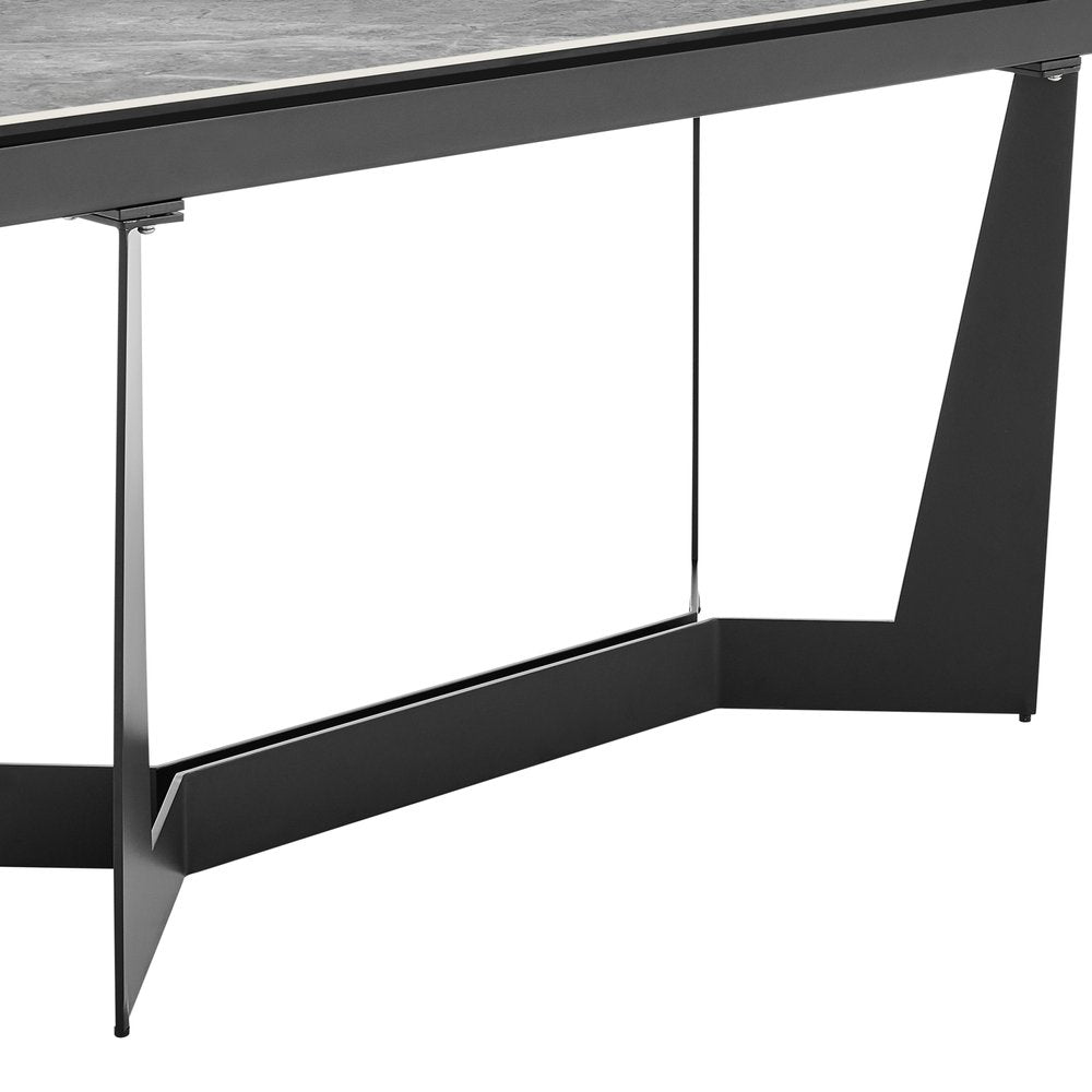 94" Gray And Black Ceramic And Steel Trestle Base Dining Table