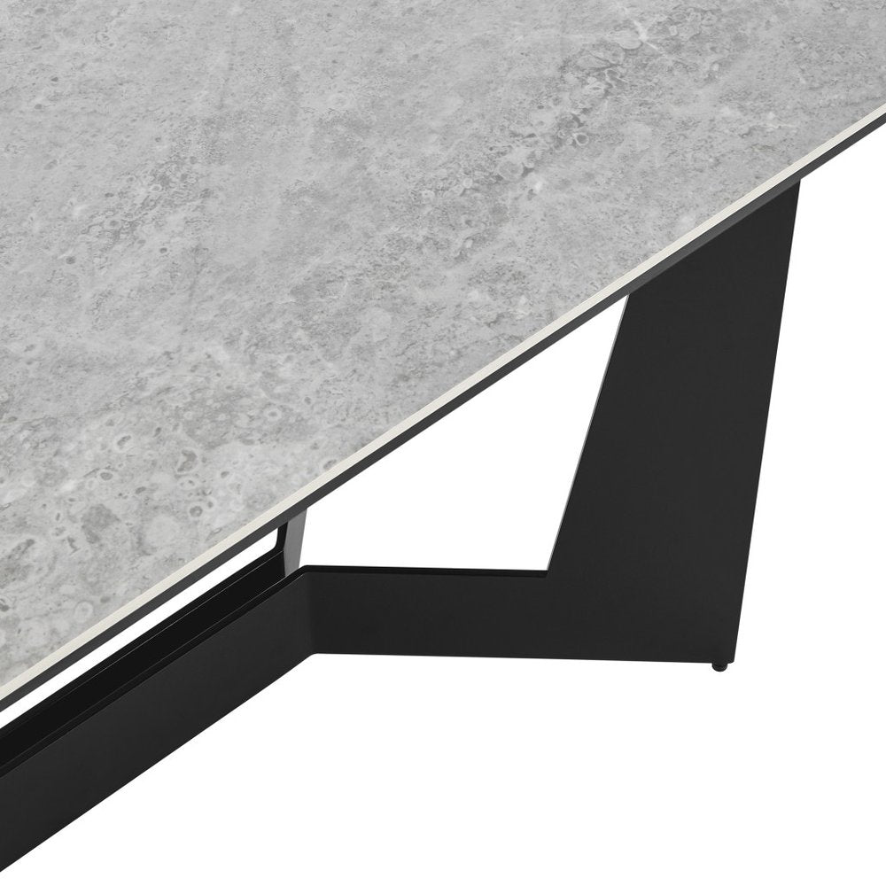 94" Gray And Black Ceramic And Steel Trestle Base Dining Table