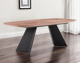 79" Brown and Black Wood And Steel Double Pedestal Base Dining Table