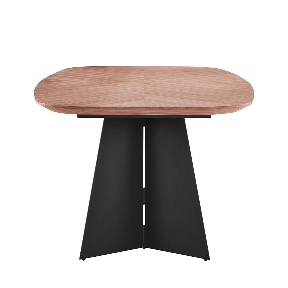 79" Brown and Black Wood And Steel Double Pedestal Base Dining Table