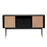 59" Black And Natural Wood Two Drawer Sideboard with Two Sliding Doors