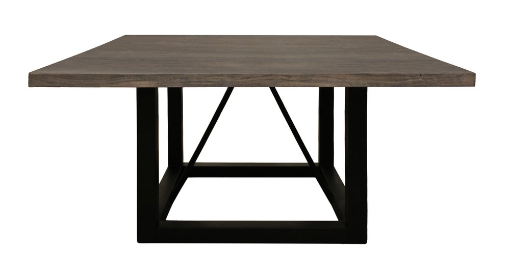 72" Dark Brown and Black Solid Wood And Iron Frame Base Square Dining Table