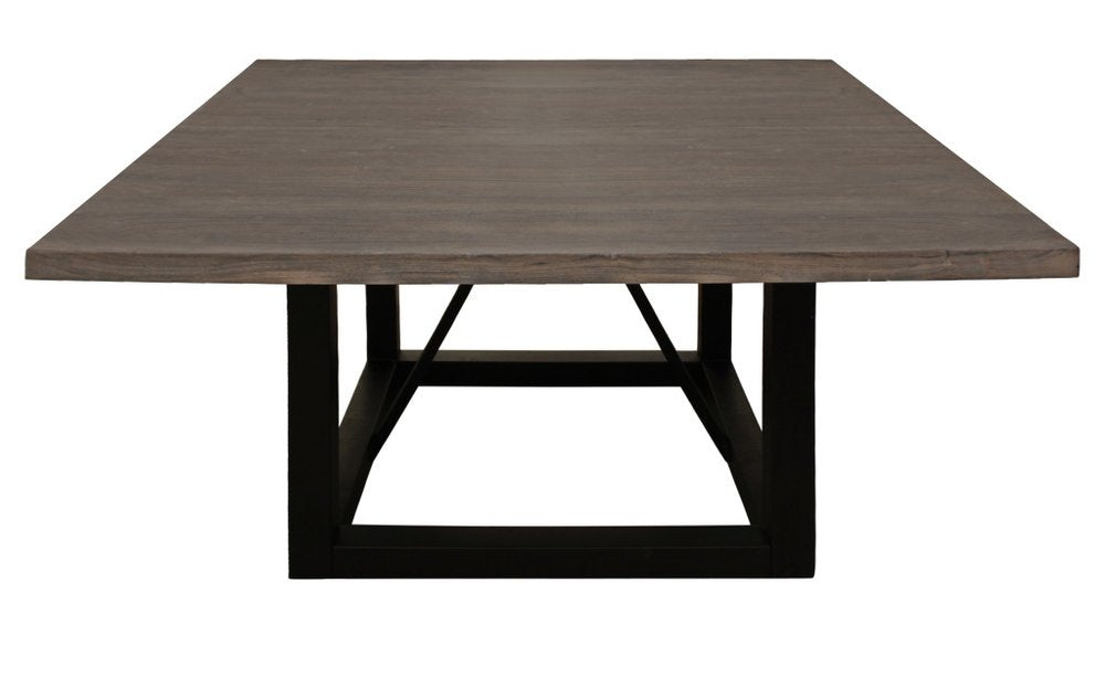 72" Dark Brown and Black Solid Wood And Iron Frame Base Square Dining Table