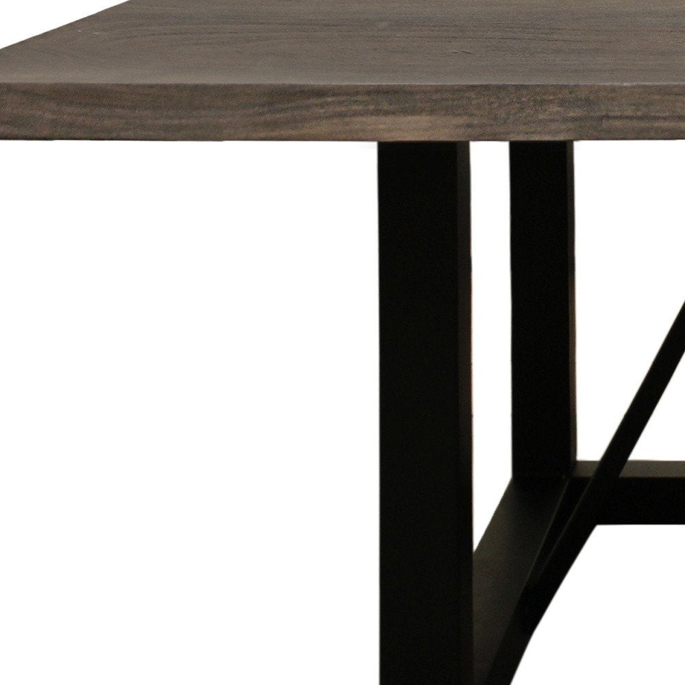 72" Dark Brown and Black Solid Wood And Iron Frame Base Square Dining Table