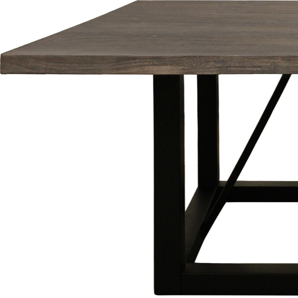 72" Dark Brown and Black Solid Wood And Iron Frame Base Square Dining Table