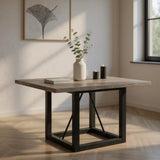 72" Dark Brown and Black Solid Wood And Iron Frame Base Square Dining Table