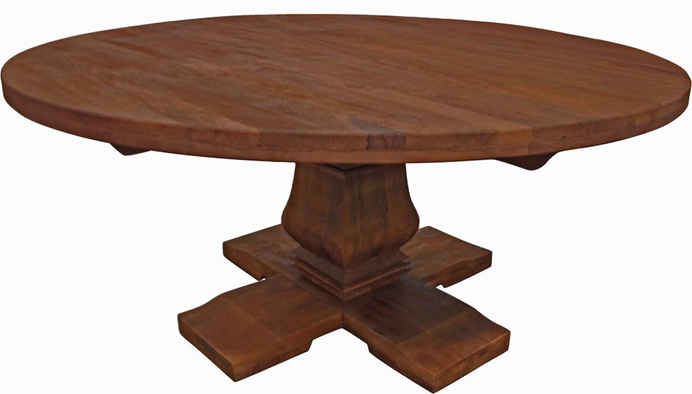 58" Brown Solid Wood Pedestal Base Round Top Dining Table