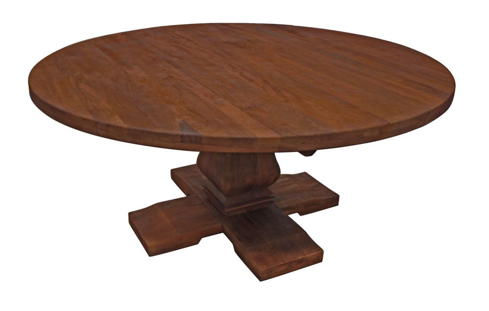 58" Brown Solid Wood Pedestal Base Round Top Dining Table