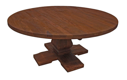 58" Brown Solid Wood Pedestal Base Round Top Dining Table