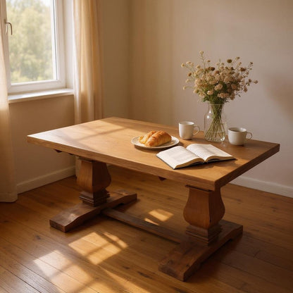 81" Brown Solid Wood Trestle Base Dining Table