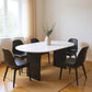 72" White and Black Marble And Solid Wood Sled Base Oval Dining Table