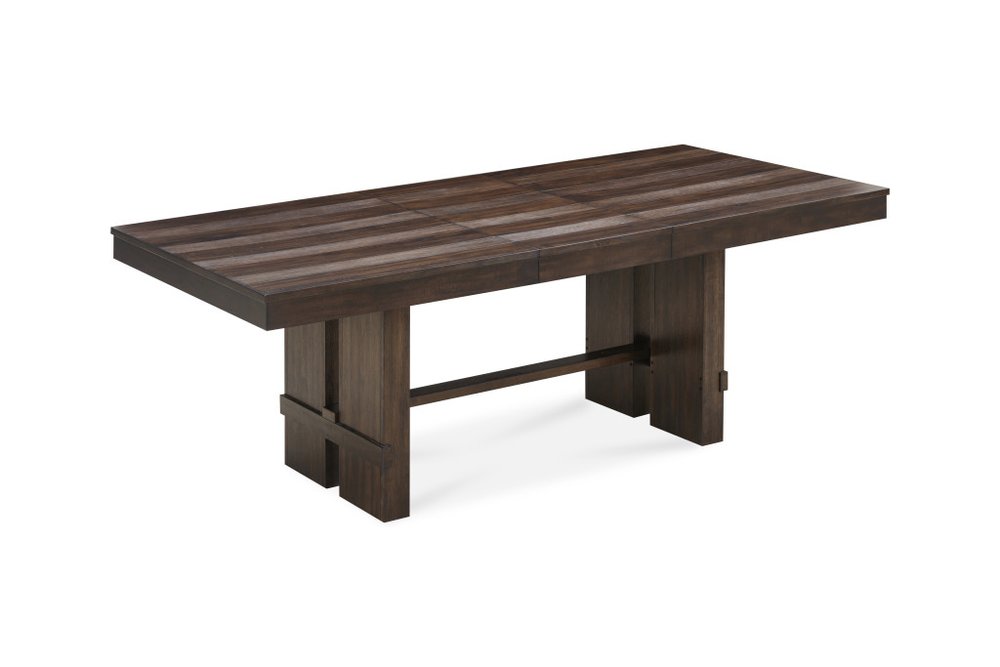 84" Dark Brown Wood Self-Storing Leaf Trestle Base Extension Dining Table