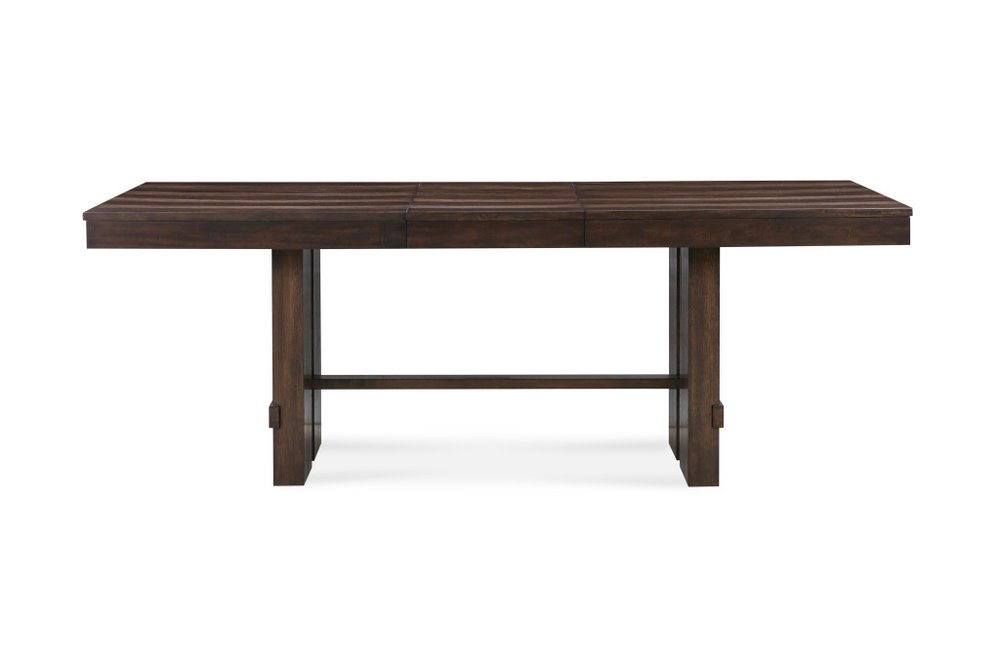 84" Dark Brown Wood Self-Storing Leaf Trestle Base Extension Dining Table