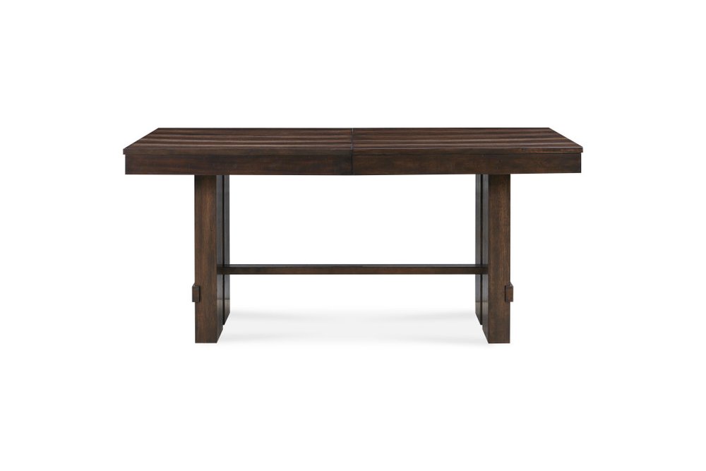 84" Dark Brown Wood Self-Storing Leaf Trestle Base Extension Dining Table