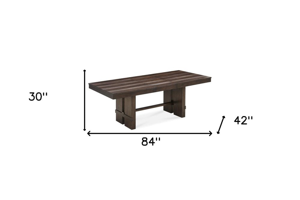 84" Dark Brown Wood Self-Storing Leaf Trestle Base Extension Dining Table