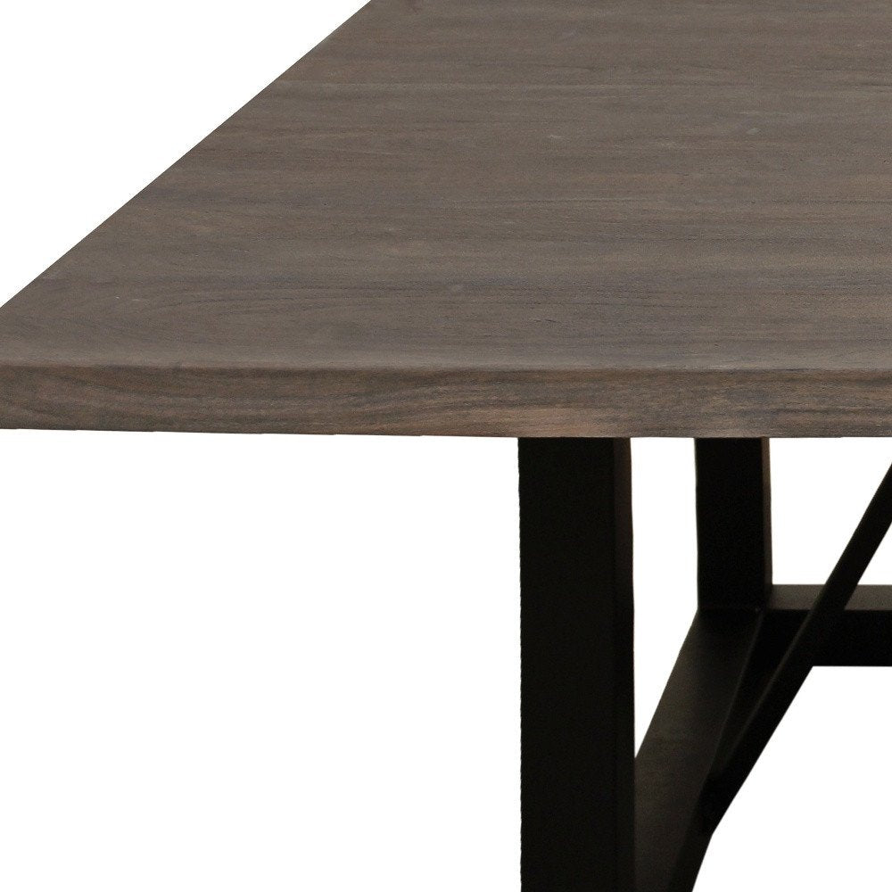60" Dark Brown and Black Solid Wood and Iron Frame Base Square Dining Table