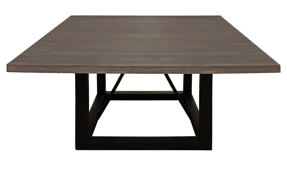 60" Dark Brown and Black Solid Wood and Iron Frame Base Square Dining Table