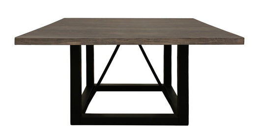 60" Dark Brown and Black Solid Wood and Iron Frame Base Square Dining Table
