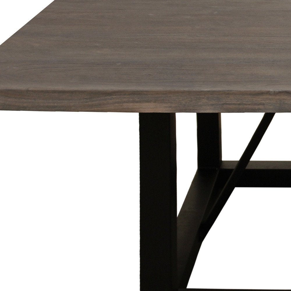60" Dark Brown and Black Solid Wood and Iron Frame Base Square Dining Table