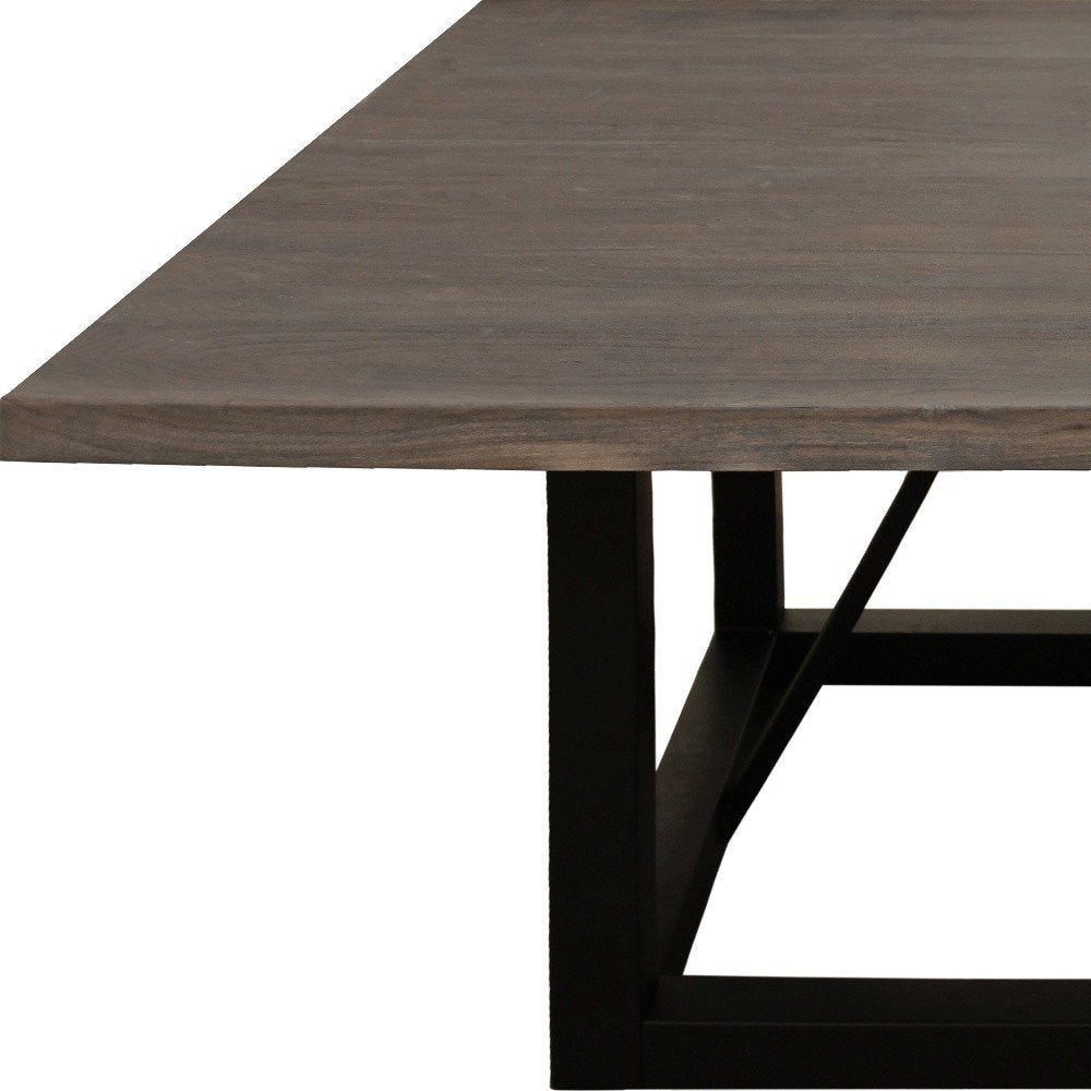 60" Dark Brown and Black Solid Wood and Iron Frame Base Square Dining Table