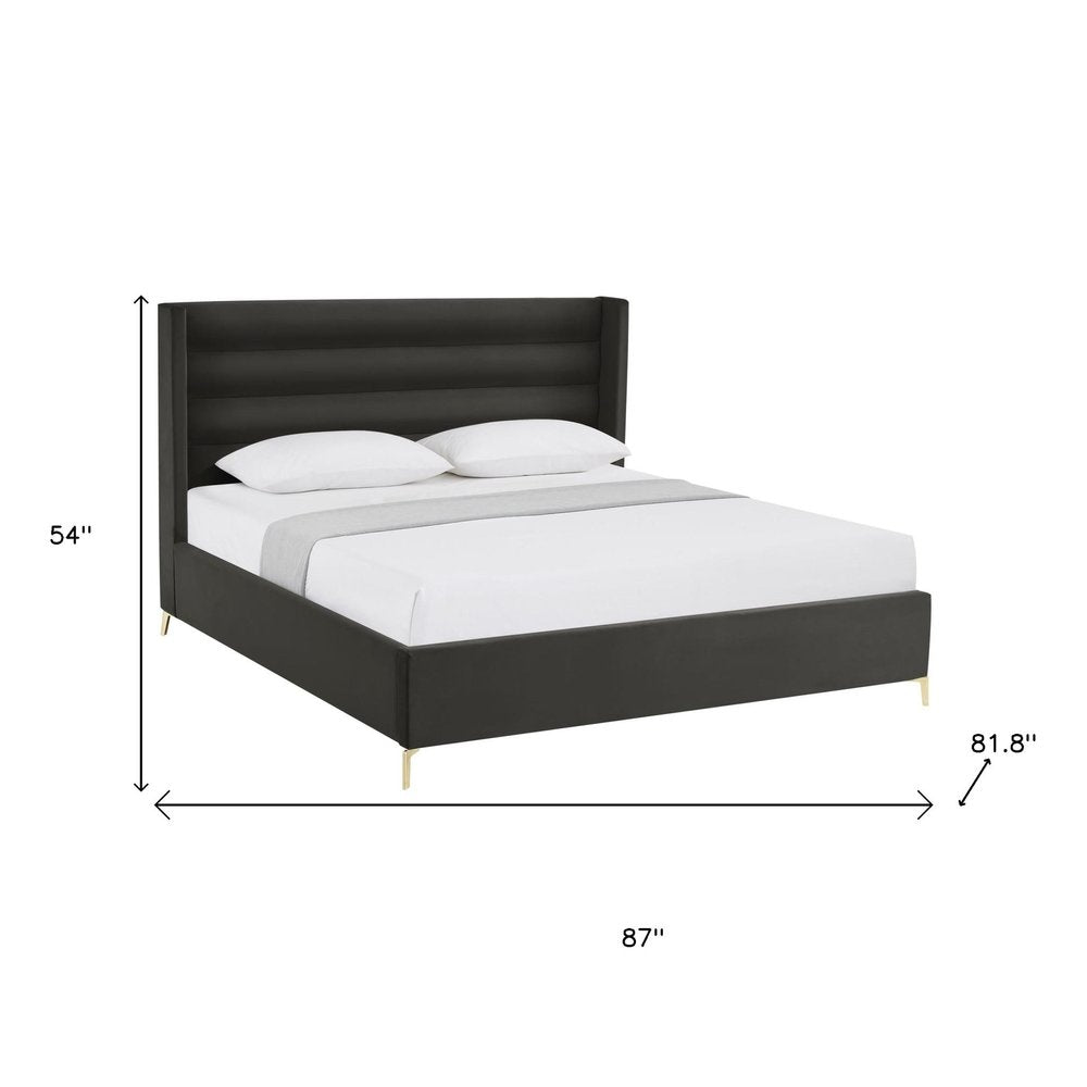 Black Velvet Upholstered King Bed Frame