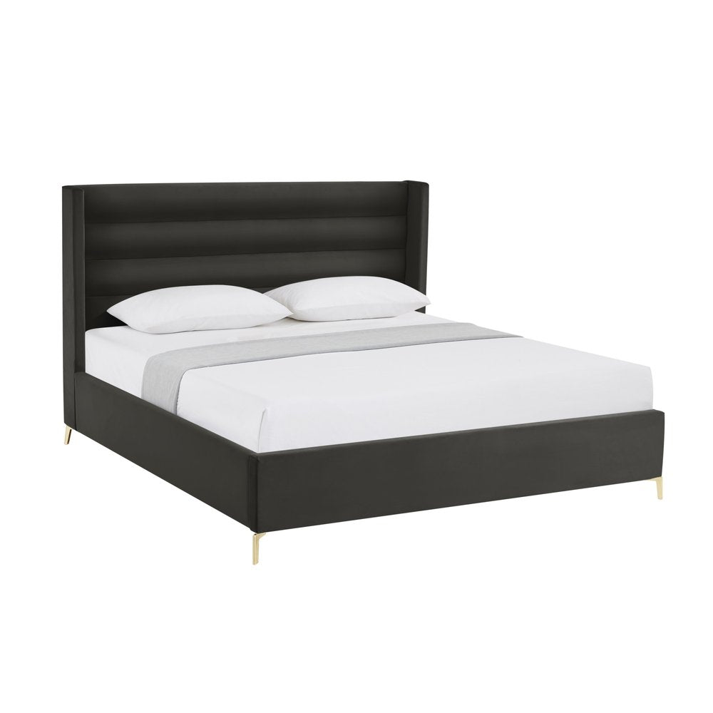 Black Velvet Upholstered King Bed Frame