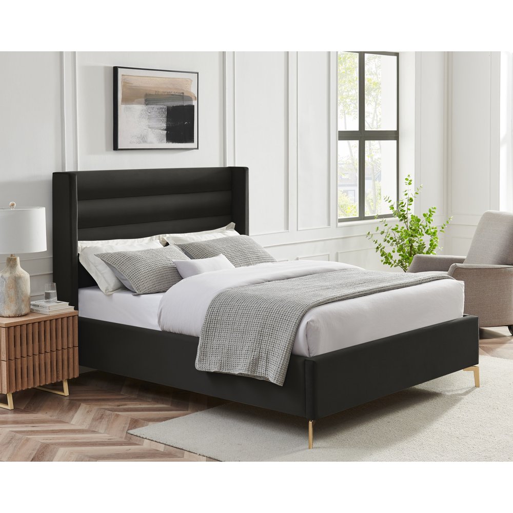 Black Velvet Upholstered King Bed Frame
