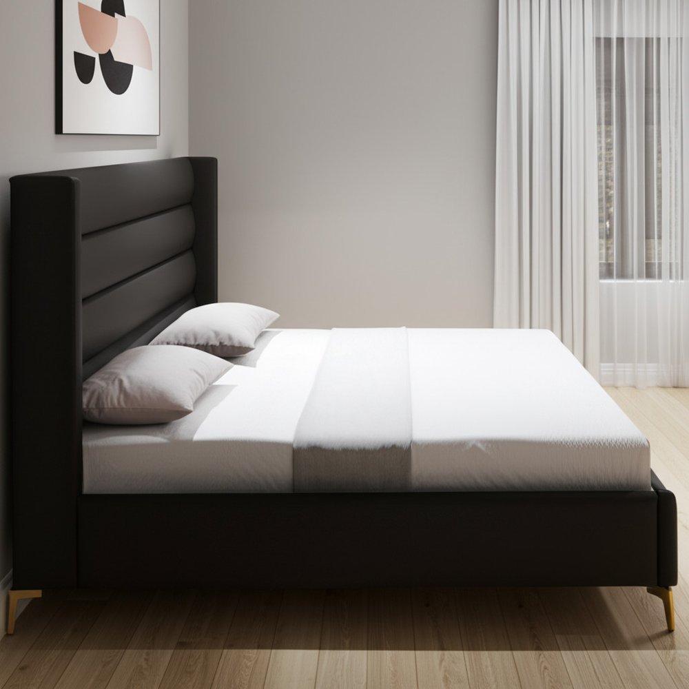 Black Velvet Upholstered King Bed Frame