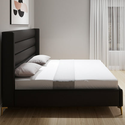 Black Velvet Upholstered King Bed Frame