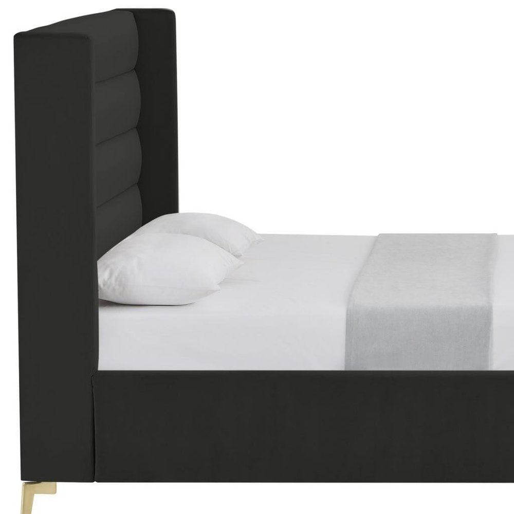 Black Velvet Upholstered King Bed Frame
