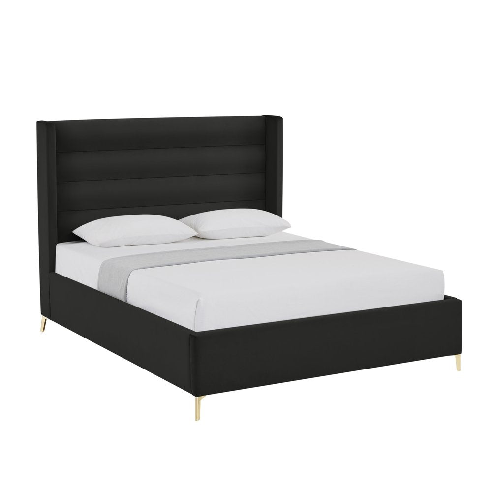 Black Velvet Upholstered King Bed Frame