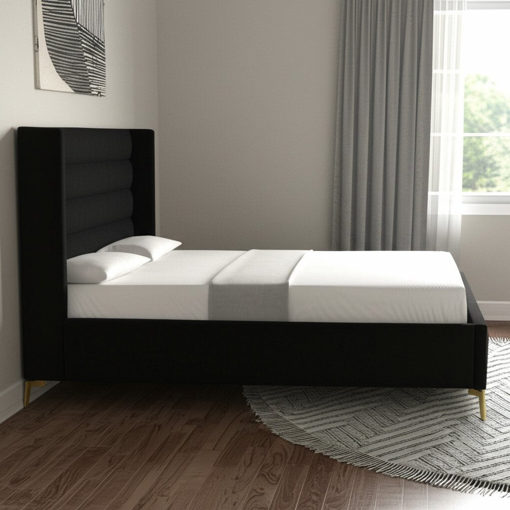 Black Velvet Upholstered King Bed Frame